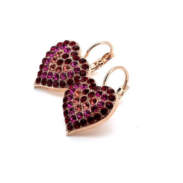 Earrings By Mariana Woman Heart Shaped Red, Fuchsia and Rose Peach Swarovski Crystals