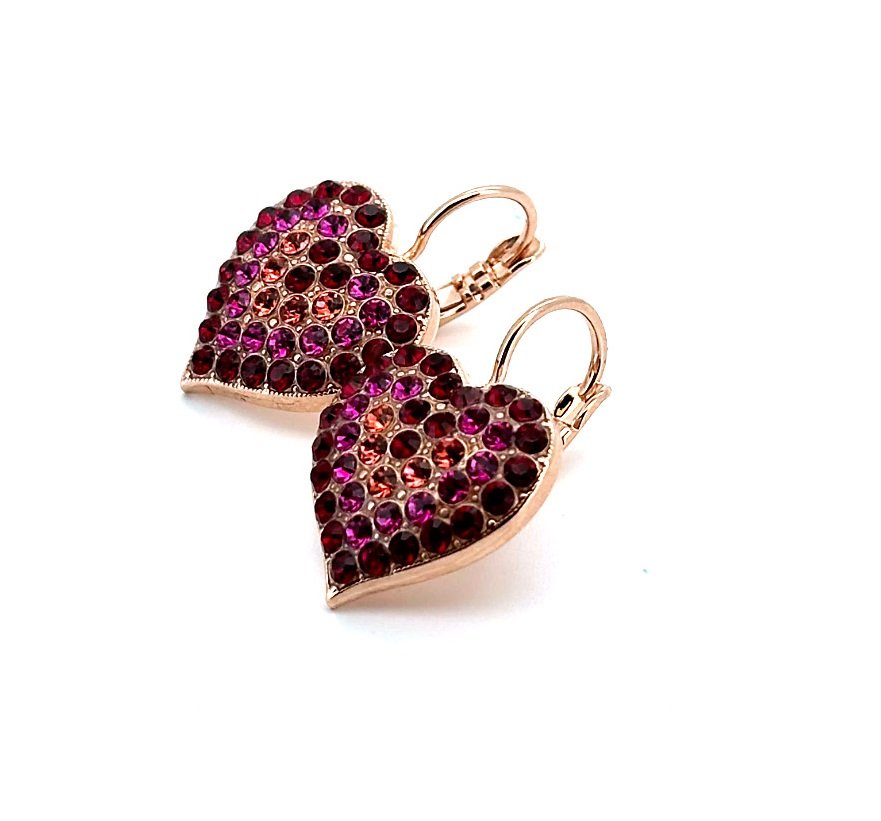 E-1007-2140-RG6 (3) Earrings By Mariana Woman Heart Shaped Red, Fuchsia and Rose Peach Swarovski Crystals - Image 1