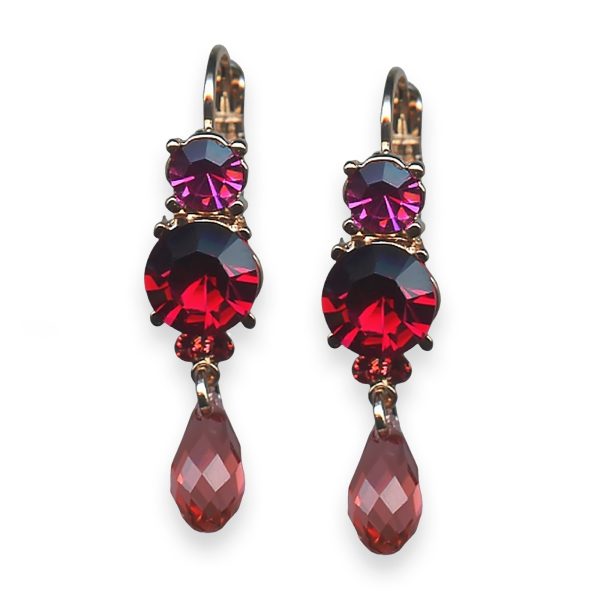 Mariana Earrings Firefly Coll. Dangling Fuchsia, Red, & Rose Peach Austrian Crystals