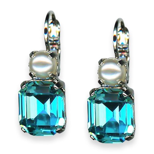 Mariana Earrings Power Of Love Coll. Gorgeous Aquamarine & Pearl Austrian Crystals