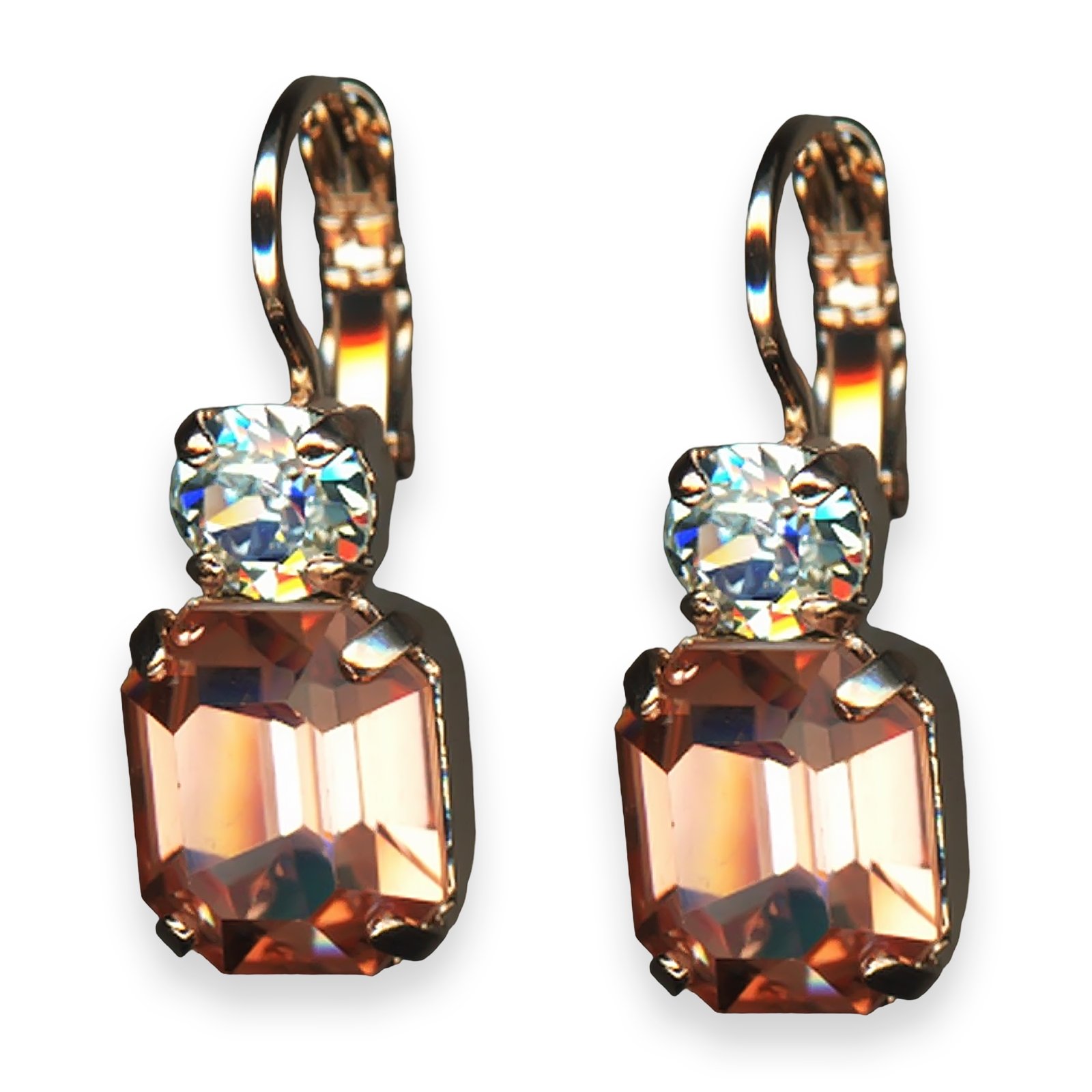 E-1014-1-1913-RG6 (1) Mariana Earrings Gardenia Botanica Coll. Beautiful Peach & Clear Austrian Crystals - Image 1