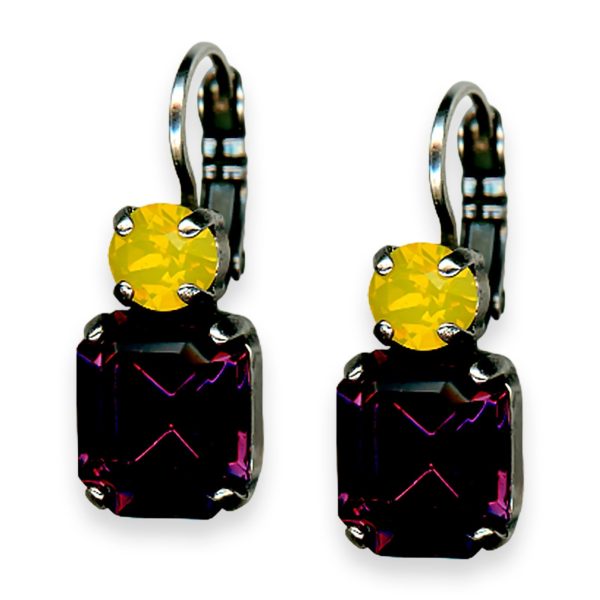 Mariana Earrings My Treasures Coll. Elegant Amethyst & Yellow Opal Austrian Crystals