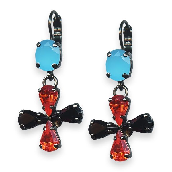 Mariana Earrings St Barts Caribbean Life Coll. Gorgeous Blue Opal, Jet, & Hyacinth Austrian Crystals