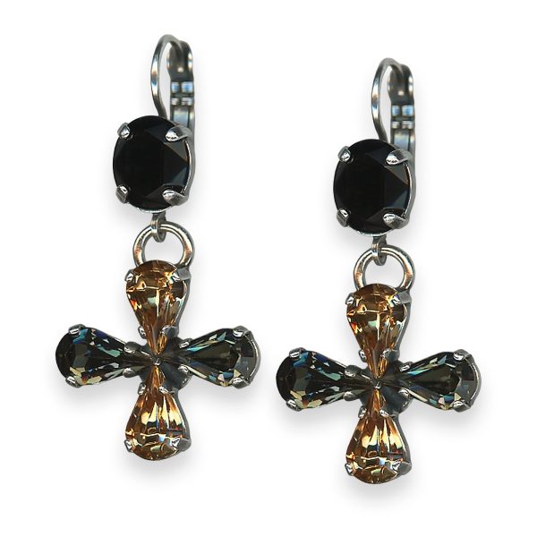 Mariana Earrings Black Orchid Coll. Elegant Jet, Black Diamond, & Golden Shadow Austrian Crystals