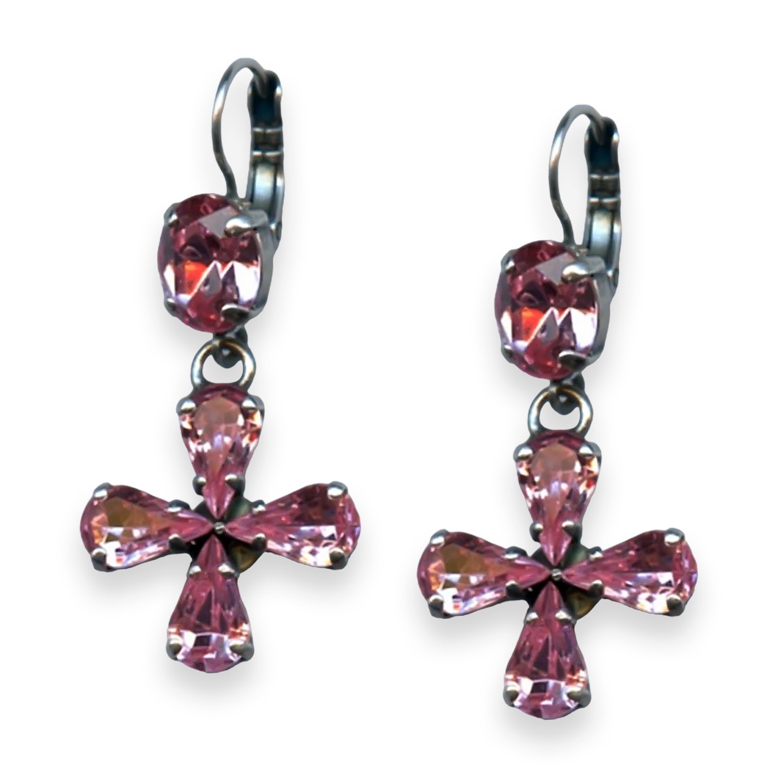 E-1019-3-223-SP6 (1) Mariana Earrings Breast Cancer Awareness Coll. Lovely Lt Rose Austrian Crystals - Image 1