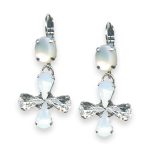 Mariana Earrings Silk Road Coll. Timeless White Shell Mineral, White Opal, & Clear Austrian Crystals - Image 2