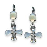 Mariana Earrings Forever Cocktail Hour Coll. Exquisite White Aventurine Mineral, White Opal, & Clear Austrian Crystals - Image 3