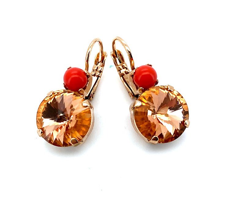 E-1037R-1202-RG6 (1) Earrings By Mariana Flame Coll. Beautiful Peach & Coral Swarovski Crystals - Image 1