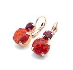 Earrings By Mariana Woman Ruby Synthetic Opal Mineral and Red Swarovski Crystals