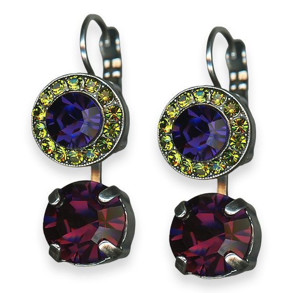 Mariana Earrings Holiday Lights Coll. Glamorous Purple Velvet, Olivine, & Amethyst Austrian Crystals