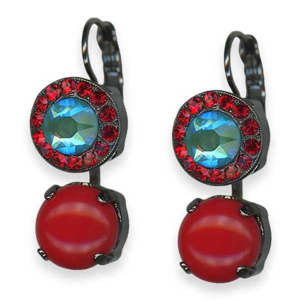 Mariana Earrings Happiness Joy Of Life Coll. Stunning Red Coral, Laguna Delite, & Ruby Austrian Crystals