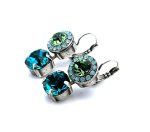 Earrings By Mariana Woman Beautiful Grass Green and Teal Blue Swarovski Crystals