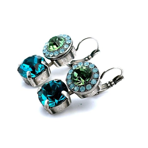 Earrings By Mariana Woman Beautiful Grass Green and Teal Blue Swarovski Crystals