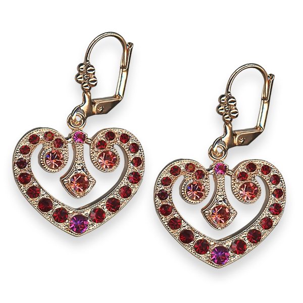 Mariana Earrings Firefly Coll. Heart Shaped Red, Rose Peach, & Fuchsia Austrian Crystals