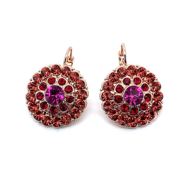 Earrings By Mariana Woman Floral Rose Peach, Red and Fuchsia Swarovski Crystals