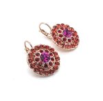 Earrings By Mariana Woman Floral Rose Peach, Red and Fuchsia Swarovski Crystals - Image 2