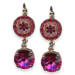 Mariana Earrings Firefly Coll. Dangling Floral Red, Fuchsia, & Rose Peach Austrian Crystals - Image 3