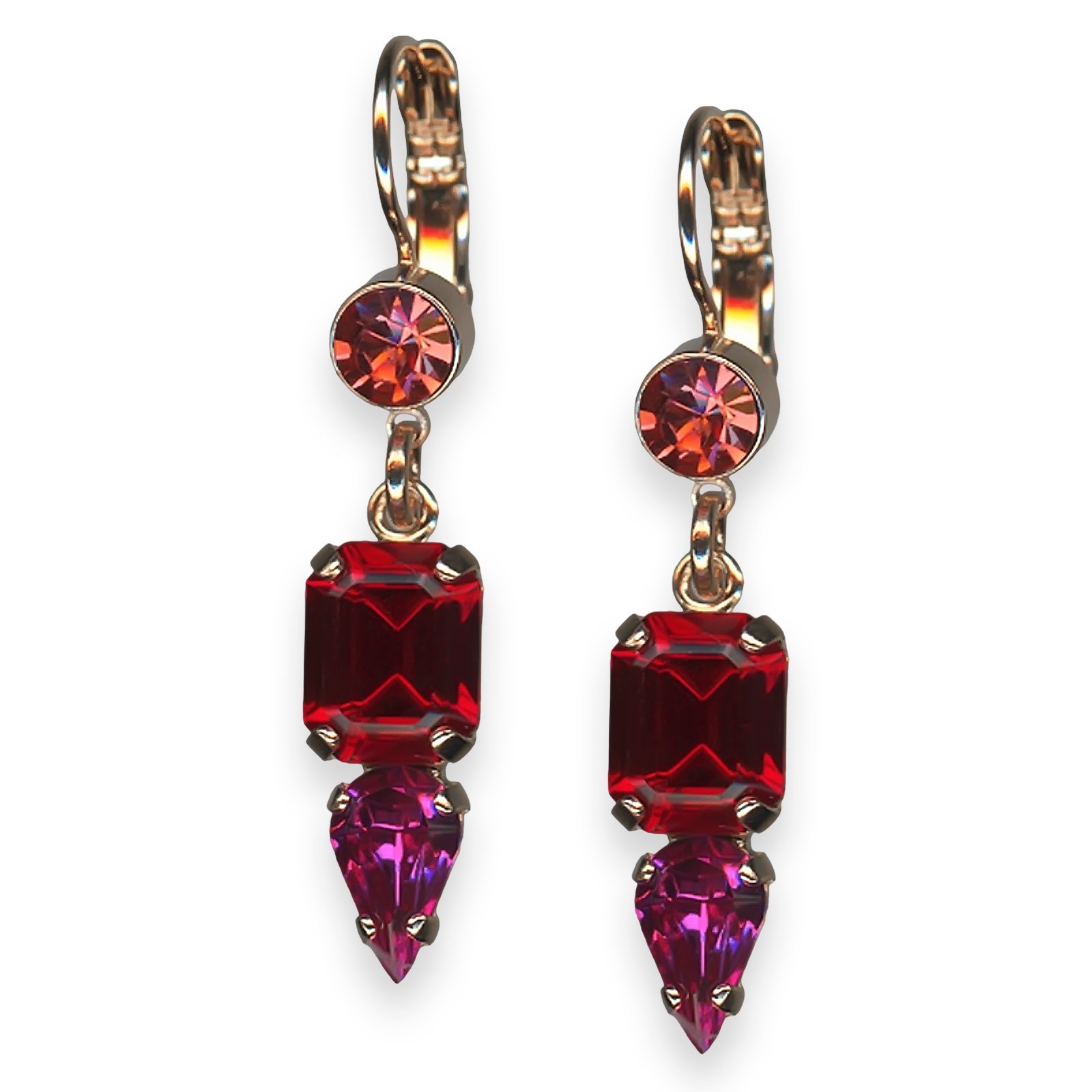 E-1144-2-2140-RG6 (1) Mariana Earrings Firefly Coll. Charming Rose Peach, Red, & Fuchsia Austrian Crystals - Image 1