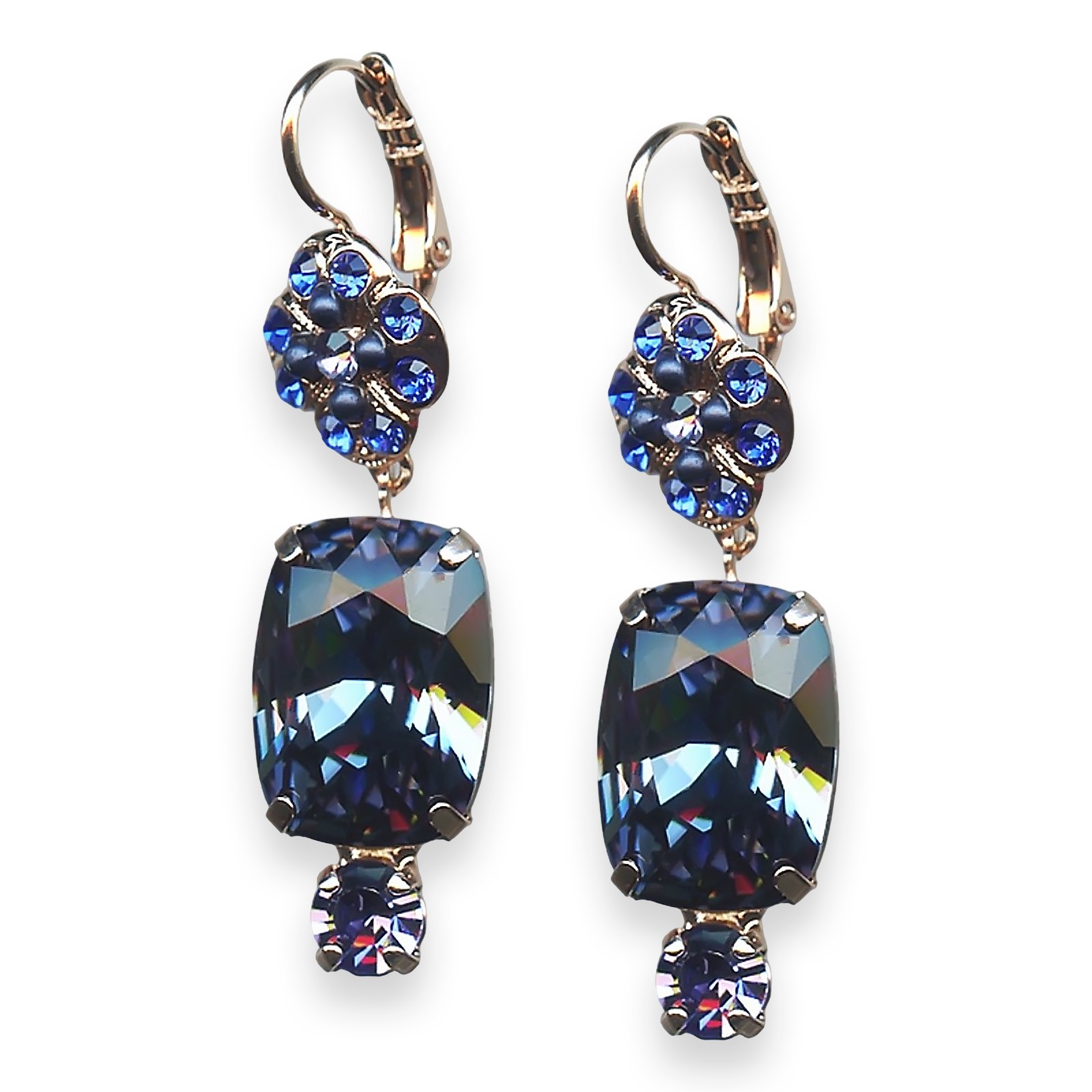 E-1145-4-1026-RG6 (1) Mariana Earrings Electra Coll. Elegant Montana Blue, Sapphire, & Tanzanite Austrian Crystals - Image 1