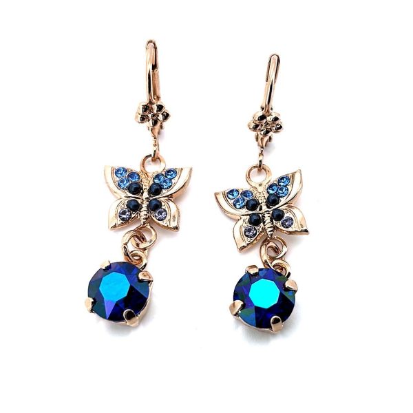 Earrings By Mariana Woman Butterfly Dangling Heliotrope and Sapphire Swarovski Crystals