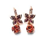 Earrings By Mariana Firefly Coll. Butterfly Dangling Red, Fuchsia, & Rose Peach Austrian Crystals - Image 3