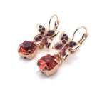 Earrings By Mariana Firefly Coll. Butterfly Dangling Red, Fuchsia, & Rose Peach Austrian Crystals