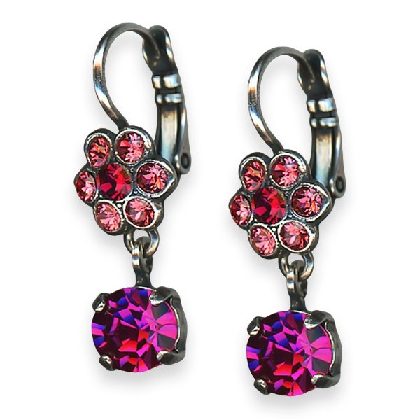 Mariana Earrings Firefly Coll. Floral Dangling Lt Rose, Red, & Fuchsia Austrian Crystals