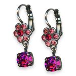 Mariana Earrings Firefly Coll. Floral Dangling Lt Rose, Red, & Fuchsia Austrian Crystals - Image 2