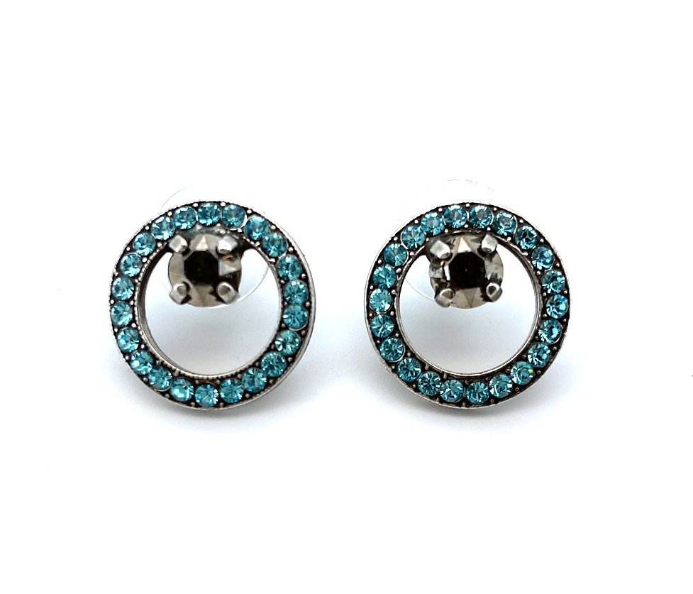 E-1183-1008-SP2 (3) Earrings By Mariana Twist and Shout Coll. Halo Turquoise and Metallic Swarovski Crystals - Image 1