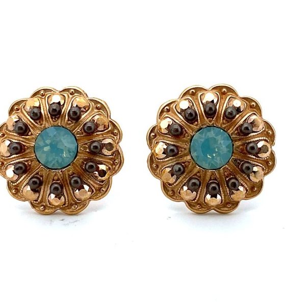 Earrings By Mariana Woman Floral Opal, Chocolate Brown and Aurum Swarovski Crystals