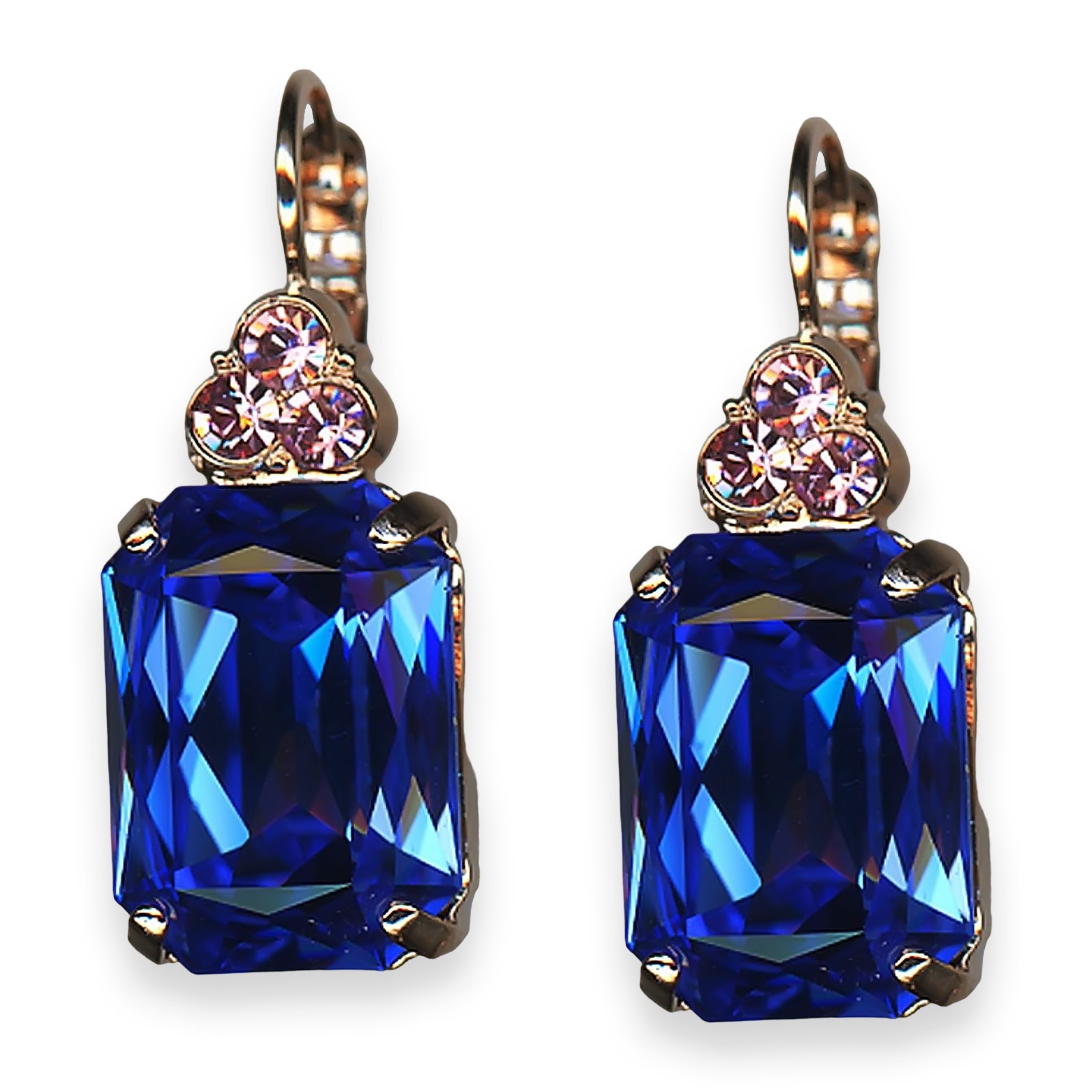E-1225-1-1068-RG6 (1) Mariana Earrings Kiss From A Rose Coll. Elegant Capri Blue & Lt Rose Austrian Crystals - Image 1