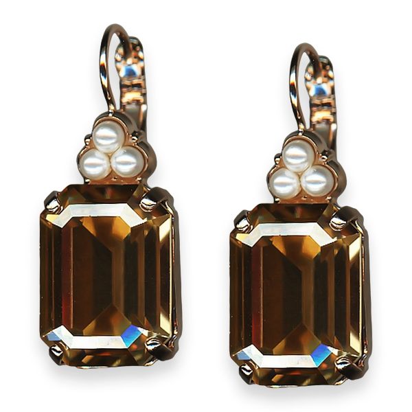 Mariana Earrings Moonlight & Magnolias Coll. Glamorous Golden Shadow & Pearl Austrian Crystals