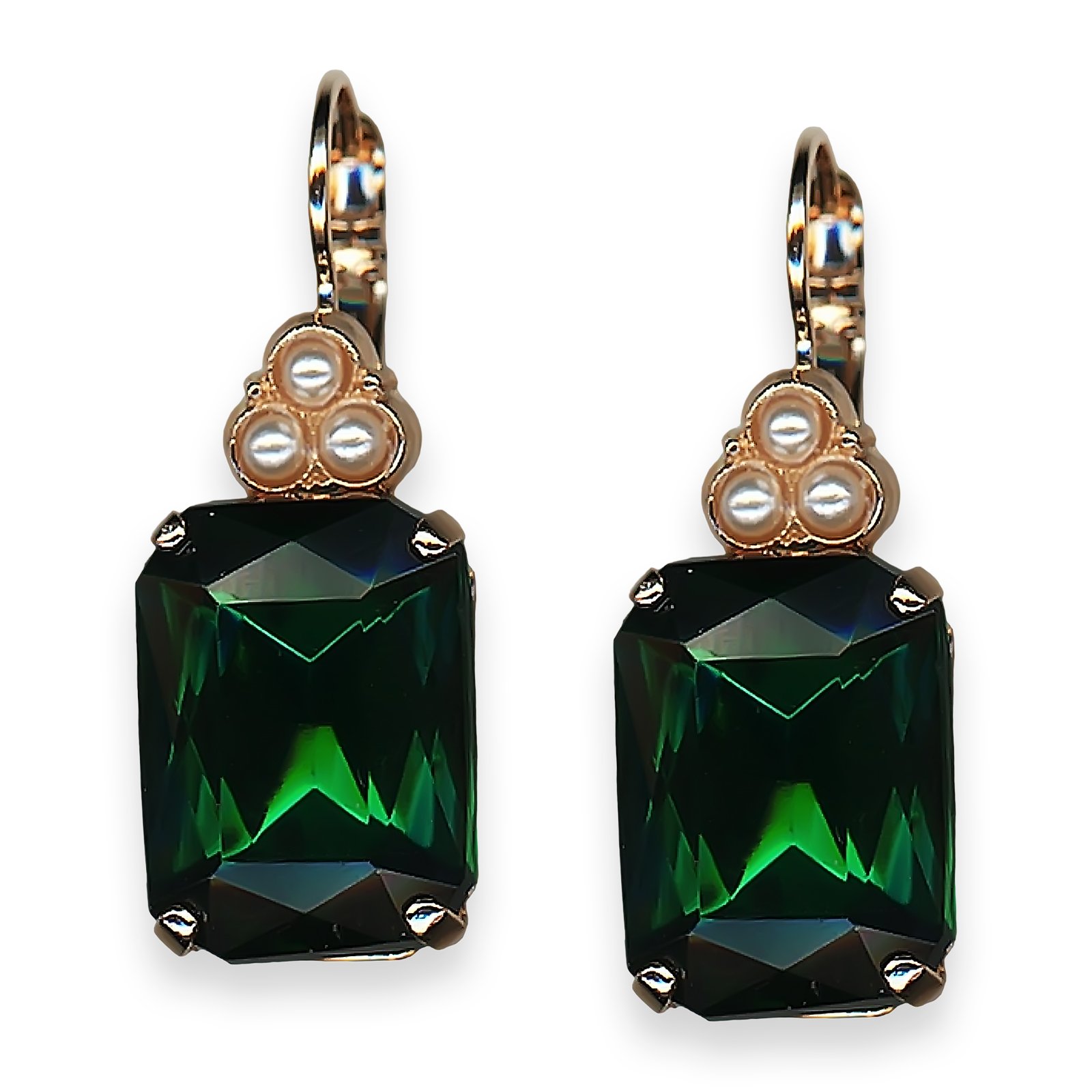 E-1225-1-139205-RG6 (1) Earrings By Mariana Woman Exquisite Emerald and Pearl swarovski Crystals - Image 1