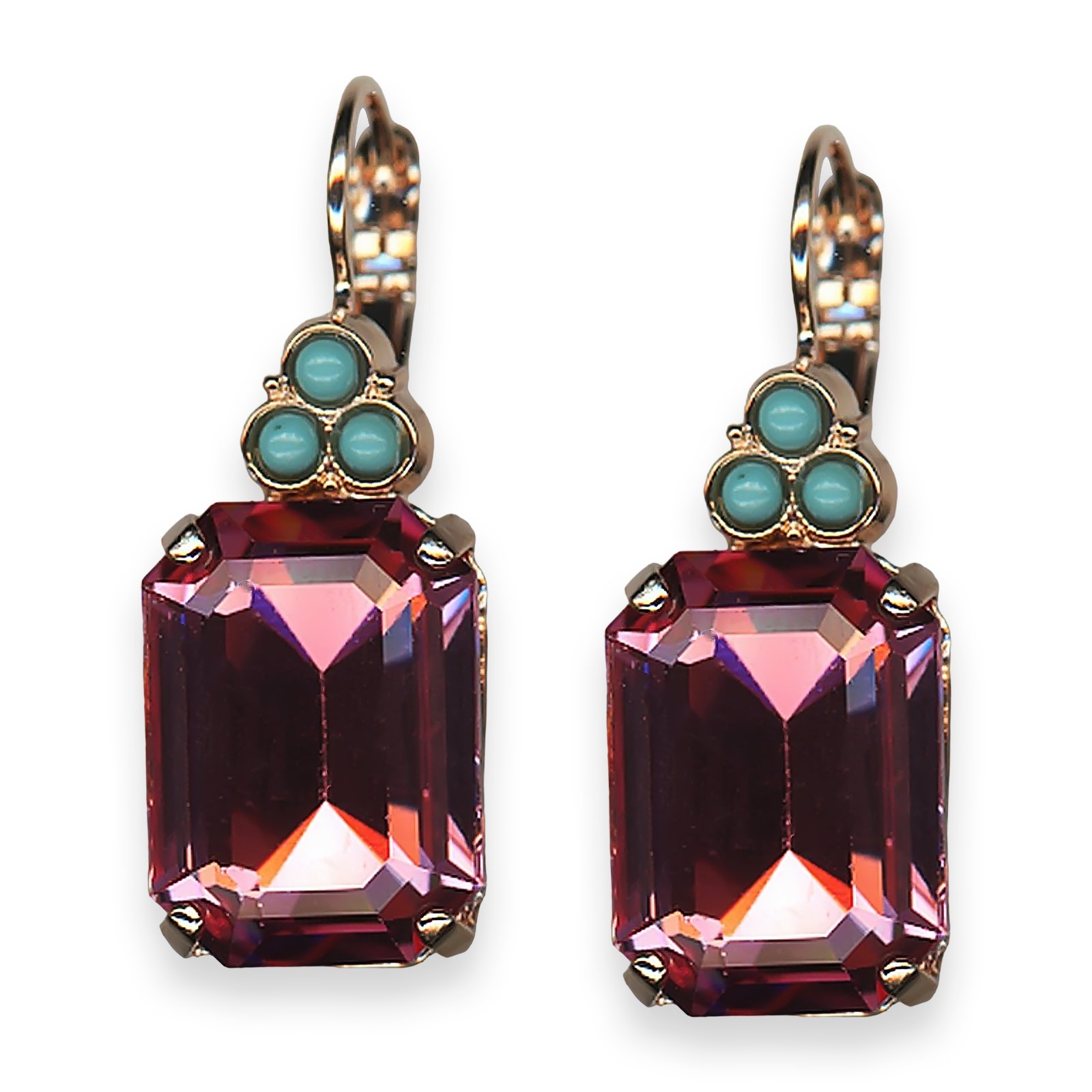 E-1225-1-1909-RG6 (1) Mariana Earrings Poppy Coll. Lovely Rose & Turquoise Austrian Crystals - Image 1