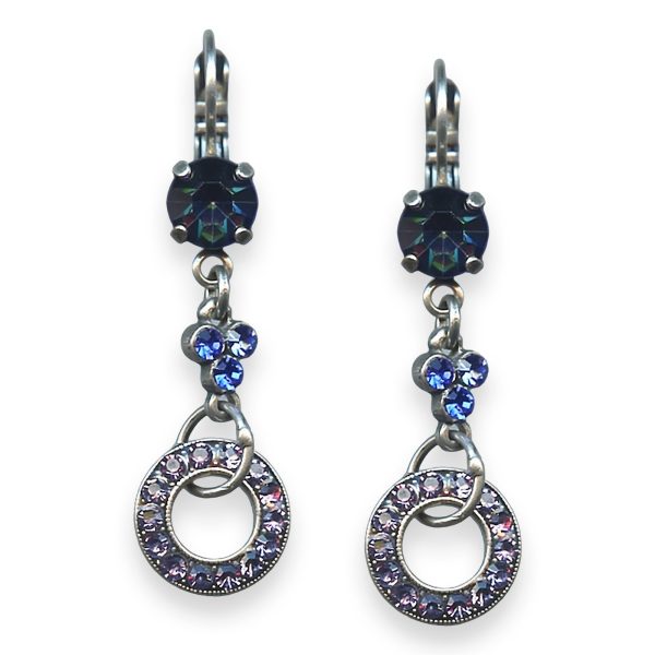 Mariana Earrings Electra Coll. Halo Dangling Tanzanite, Sapphire, & Montana Blue Austrian Crystals