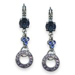 Mariana Earrings Electra Coll. Halo Dangling Tanzanite, Sapphire, & Montana Blue Austrian Crystals - Image 2