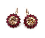 Earrings By Mariana Woman Sassy Floral Rose Peach and Red Swarovski Crystals - Image 2