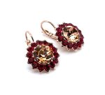 Earrings By Mariana Woman Sassy Floral Rose Peach and Red Swarovski Crystals - Image 3