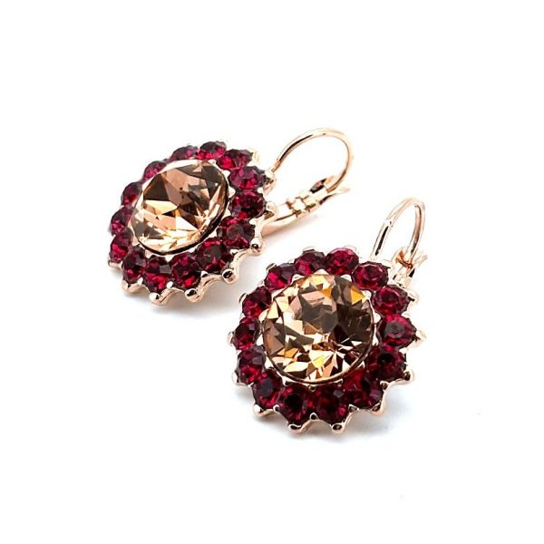 Earrings By Mariana Woman Sassy Floral Rose Peach and Red Swarovski Crystals