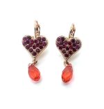 Earrings By Mariana Firefly Coll. Heart Dangling Red, Fuchsia, & Rose Peach Austrian Crystals - Image 3
