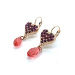 Earrings By Mariana Firefly Coll. Heart Dangling Red, Fuchsia, & Rose Peach Austrian Crystals