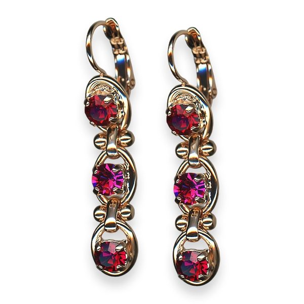 Mariana Earrings Firefly Coll. Triple Tier Red & Fuchsia Austrian Crystals
