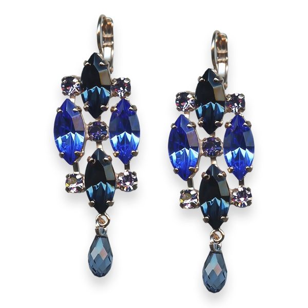 Mariana Earrings Electra Coll. Chandelier Sapphire, Montana Blue, & Tanzanite Austrian Crystals