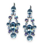 Mariana Earrings Periwinkle Cocktail Hour Coll. Chandelier Aqua Blue, Frosted Blue, & AB Austrian Crystals