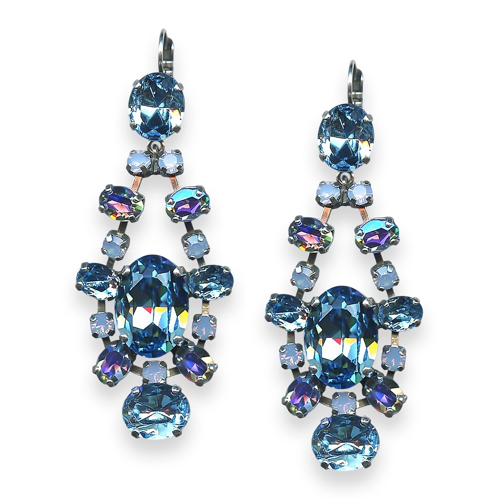 E-1413-2-1343-SP6 (1) Mariana Earrings Periwinkle Cocktail Hour Coll. Chandelier Aqua Blue, Frosted Blue, & AB Austrian Crystals - Image 1