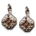 Mariana Earrings Dancing in the Moonlight Coll. Octagon Shaped Smoked Topaz, Aurum, & Chocolate Brown Austrian Crystals