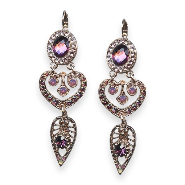 Mariana Earrings Bohemian Rhapsody Coll. Dangling Amethyst & Cyclamen Opal Austrian Crystals