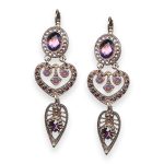 Mariana Earrings Bohemian Rhapsody Coll. Dangling Amethyst & Cyclamen Opal Austrian Crystals - Image 2