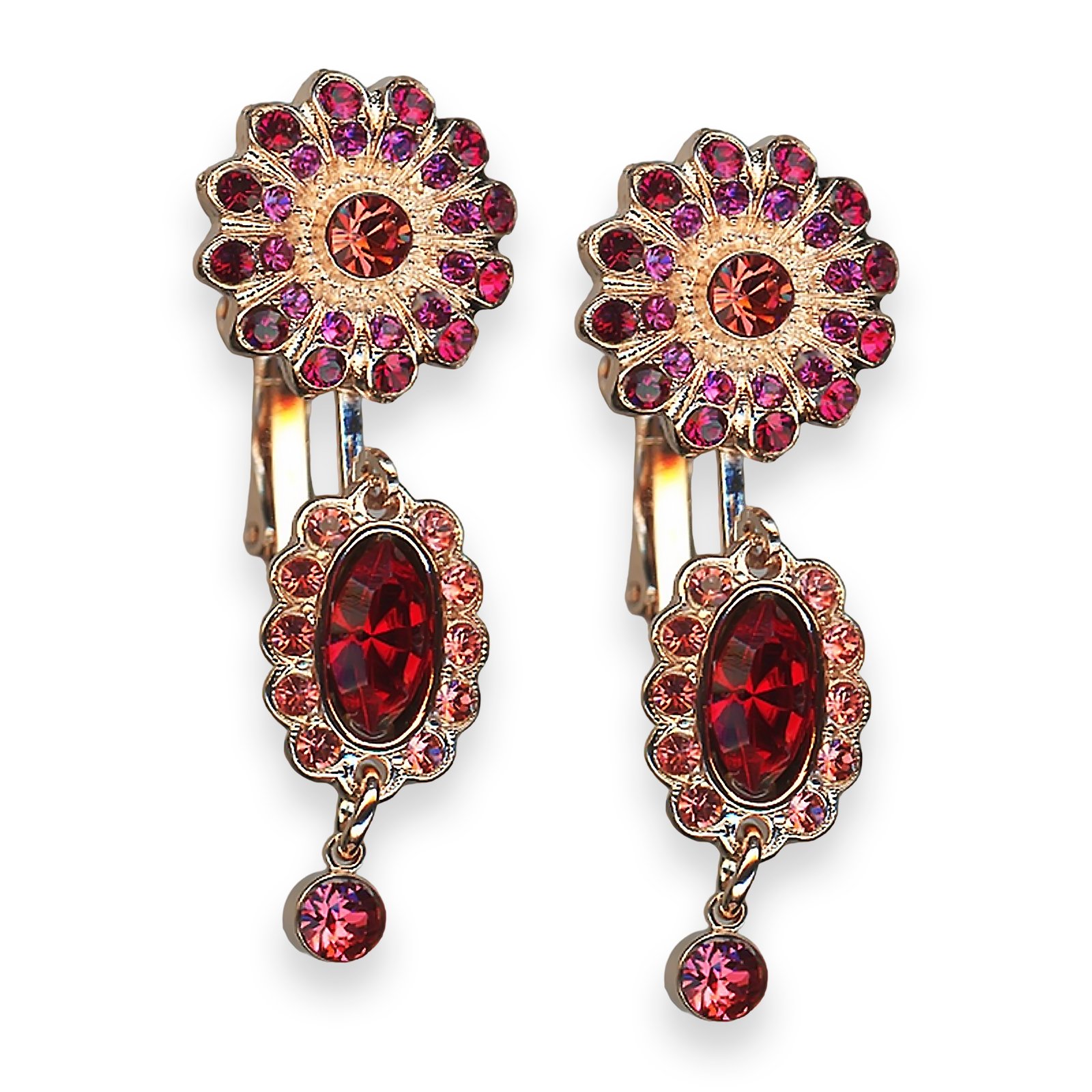 E-1423-364-2140-RG2 (1) Mariana Earrings Firefly Coll. Lovely Floral in Red, Rose Peach, & Fuchsia Austrian Crystals - Image 1