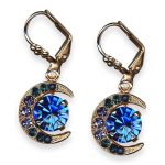 Mariana Earrings Electra Coll. Crescent Dangling Sapphire, Montana Blue, & Tanzanite Austrian Crystals
